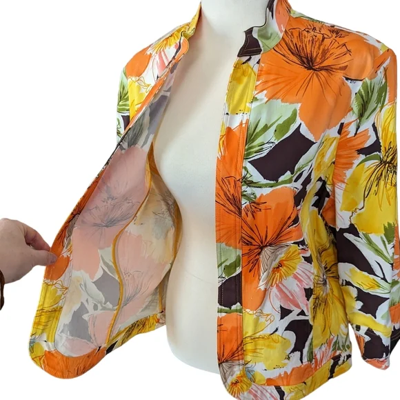 Coldwater Creek 16 Jacket Vibrant Orange Yellow Floral - Picture 3 of 12